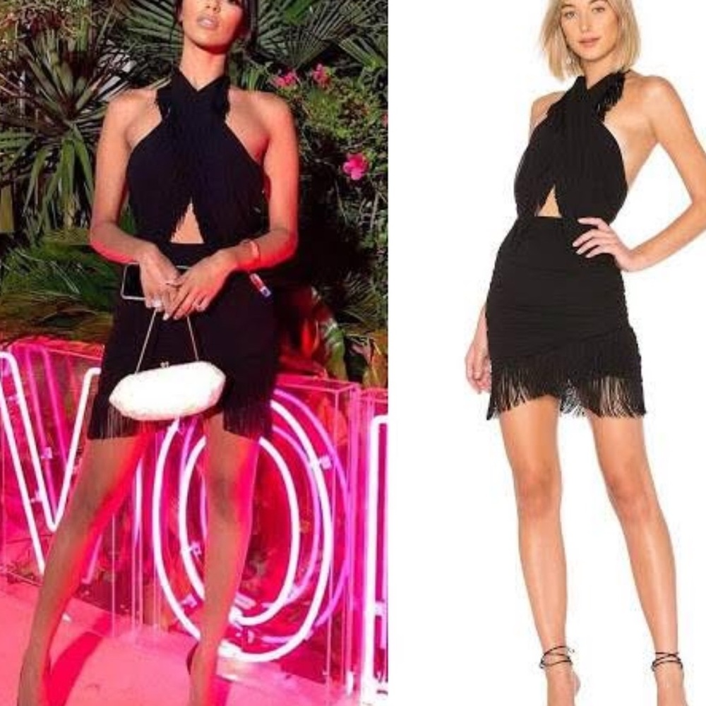 NWT NBD Black Fringe Halter Mini Dress size SMALL